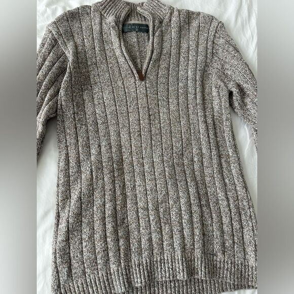 Oscar De La Renta Mens Size M Beige Brown Quarter Zip Knit Pullover Sweater - Picture 4 of 4